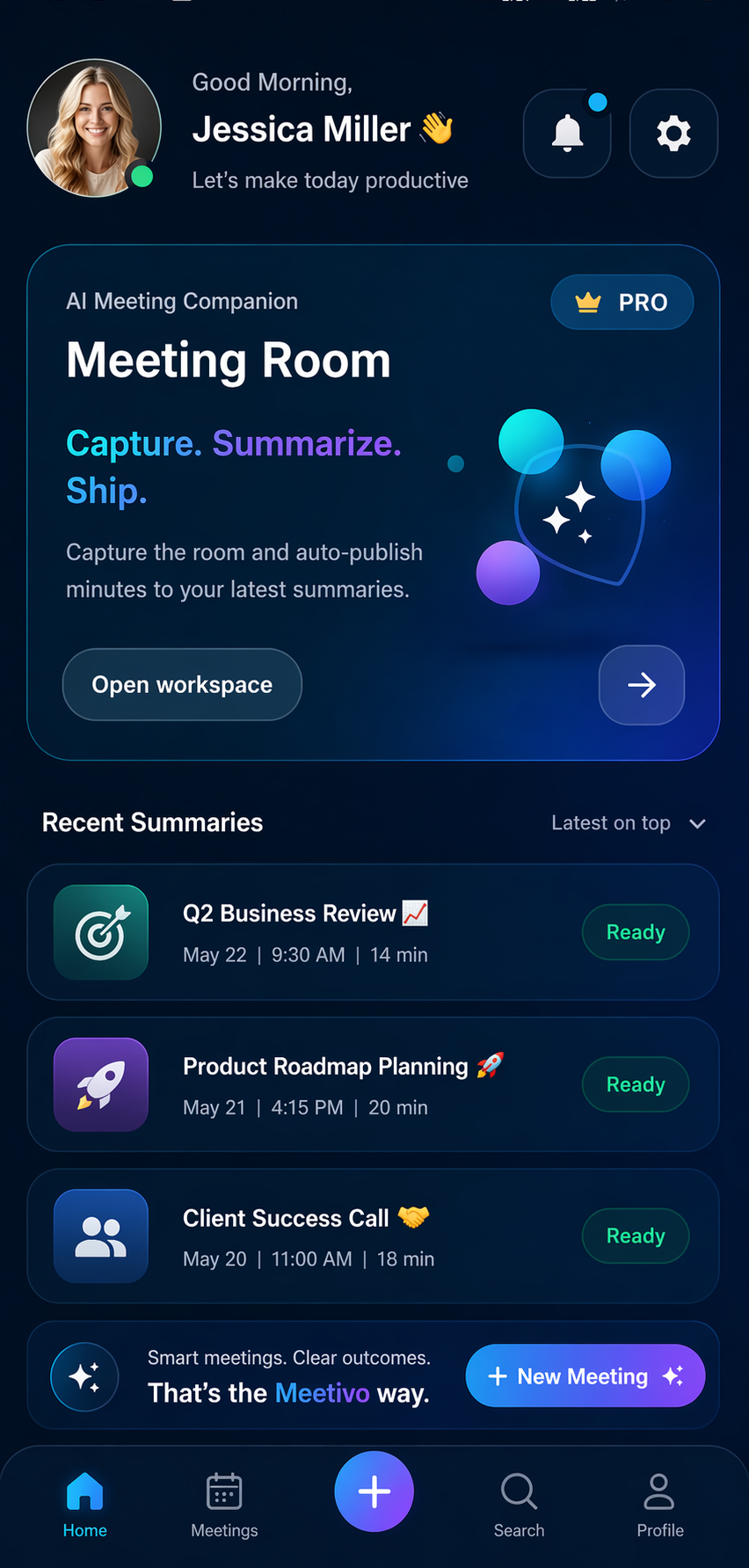 Meetivo AI Meeting Summaries app screenshot